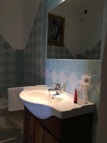 W łazience znajduje się umywalka i lustro. w obiekcie Lu Cuccumiau country B&B w mieście Arzachena