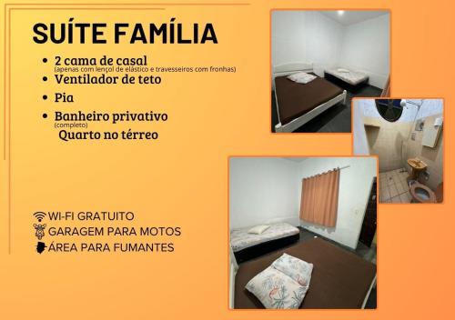 a collage of pictures of a room with two beds at Pousada Canto de Bertioga in Bertioga