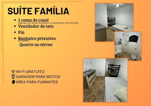 a collage of four pictures of a room at Pousada Canto de Bertioga in Bertioga