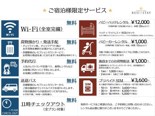a set of signs and symbols in a foreign language at RESI STAY Mayu Grace Hotel in Kyoto