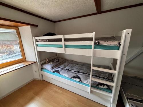 a bedroom with two bunk beds and a window at Bavegna in Parsonz