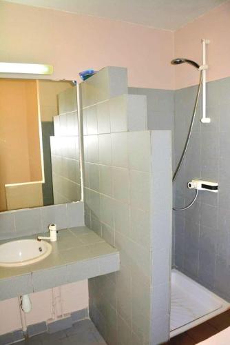a bathroom with a sink and a shower at studio charmant proche de la plage in Le Diamant
