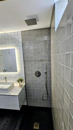a bathroom with a shower and a sink at ElevenPlace by LouzanPlaces in Lousã