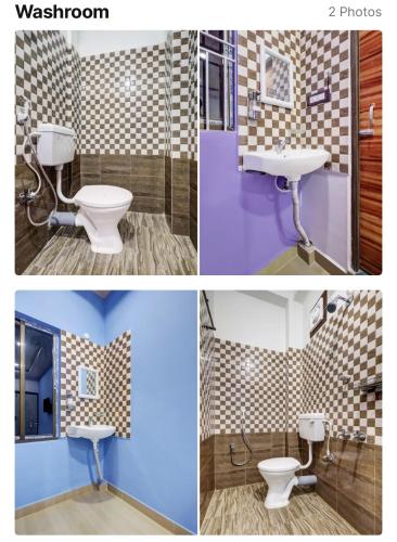 four pictures of a bathroom with a toilet and a sink at Ashirbad Lodge in Guwahati