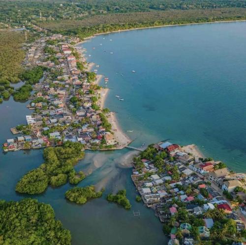 an aerial view of a small island in the water at Sauka Loft Hostel in Rincón
