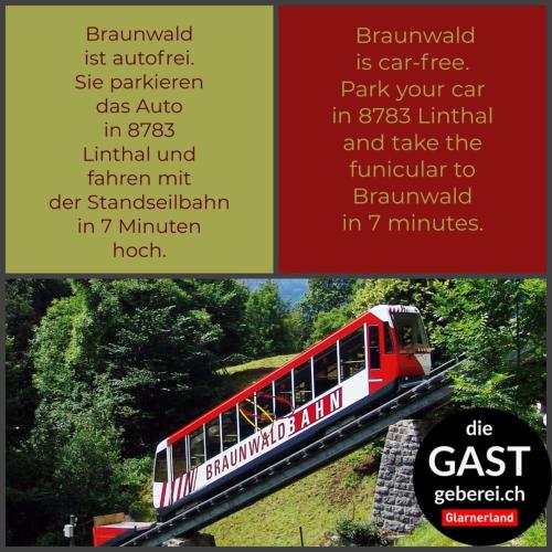 a collage of two photographs of a train at Revier Sytli im Höcheli in Braunwald