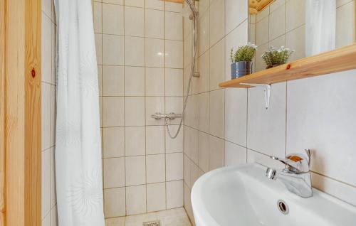 a white bathroom with a shower and a sink at Lovely Home In Tranekær in Tranekær