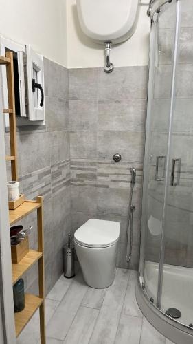 a bathroom with a toilet and a shower at Casa delle Bambole in Fucecchio