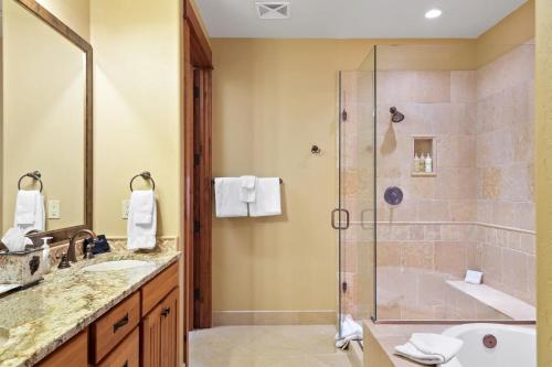 a bathroom with a shower and a sink at Tramontana 1 - Tramontana Trailhead in Telluride