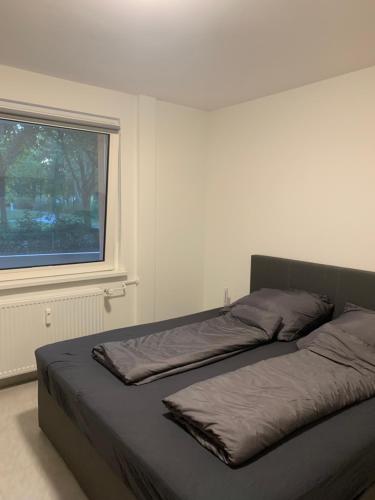 a bed in a room with a window at MyCha Ferienwohnung in Goslar