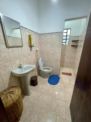 a bathroom with a sink and a toilet at Chácara do Paulinho in São Roque