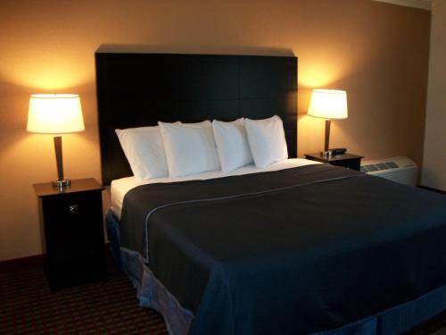 a hotel room with a large bed with two lamps at Americas Best Value Inn Romulus/Detroit Airport in Romulus