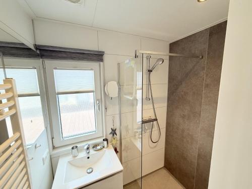 a bathroom with a sink and a shower at De Maasterp - Watervillage 21 in Ohé en Laak