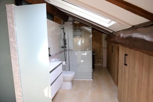 パドロンにあるVilla Garabánのトイレ、シャワー、洗面台を備えたバスルーム