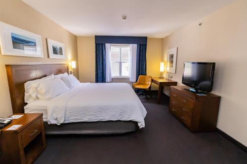 a hotel room with a bed and a flat screen tv at Deer Lake Horizon Hotel in Deer Lake
