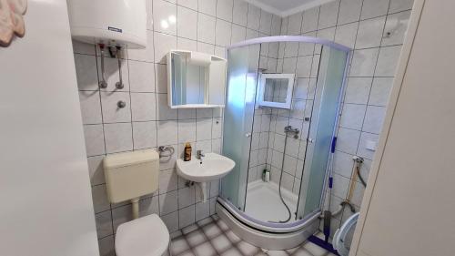 a bathroom with a shower and a sink and a toilet at Holiday house with a parking space Jadrija, Sibenik - 24931 in Jadrija
