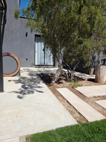 ein Haus mit einem Baum im Hof in der Unterkunft Patio Jarilla in El Challao