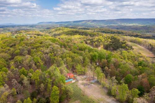 an aerial view of a house in the middle of a forest at Timber Ridge Retreat in Morton Grove