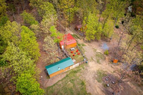 an aerial view of a house with a train at Timber Ridge Retreat in Morton Grove