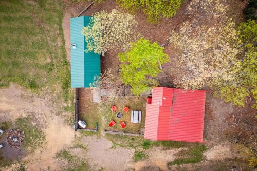 an overhead view of a red and blue building at Timber Ridge Retreat in Morton Grove