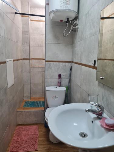 a bathroom with a white sink and a toilet at Своя смарт квартира подобово Вокзальная in Kharkiv