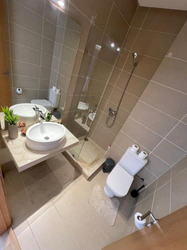 a bathroom with a shower and a toilet and a sink at Villa a darbouaza in Casablanca