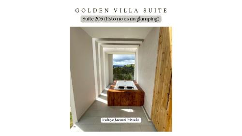 a room with a table and a view at Golden Glamping & Suites in Guatavita