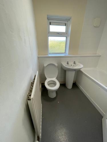 a bathroom with a toilet and a sink at Luqman Property in Swansea