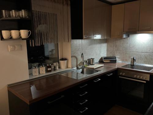 a kitchen with a sink and a counter top at Juicy Private Apartments with Jacuzzi in Szentendre