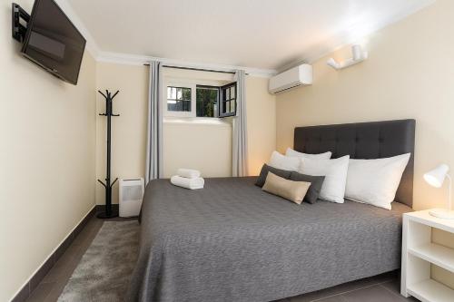 a bedroom with a large bed with white pillows at De Blasis Budget Rooms in Santiago
