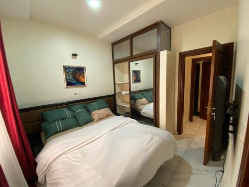 a bedroom with a bed and a television in it at Nouvelle route omnisports meublé in Yaoundé