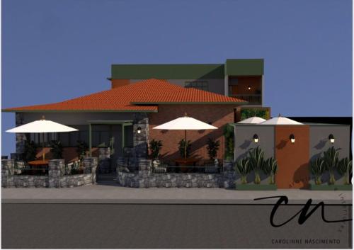 a rendering of a building with umbrellas in front of it at Pousada Grão & Vinha in Espirito Santo Do Pinhal