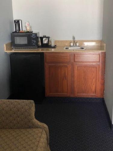 a kitchen with a microwave and a sink at Lakeside Resort & Conference Center in Houghton Lake