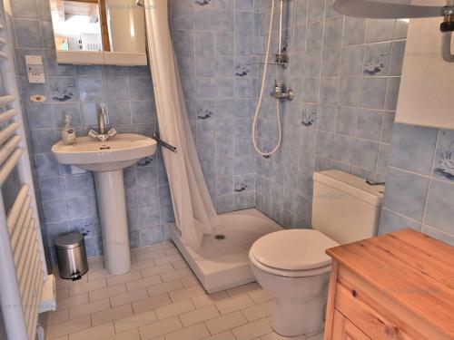 une salle de bain avec toilettes, douche et lavabo dans l'établissement Studio cosy pour 4 personnes avec balcon au Chinaillon - FR-1-458-257, au Chinaillon