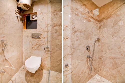 two pictures of a bathroom with a toilet and a shower at Townhouse Oak Moulali Bus Terminal Formerly Creek Row in Kolkata