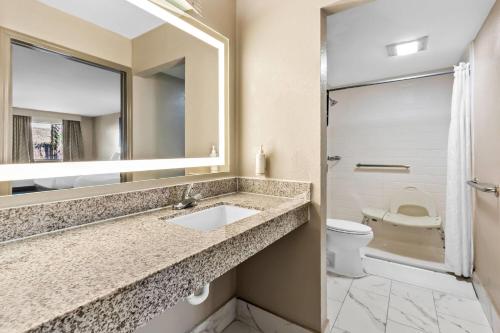 a bathroom with a sink and a toilet at Days Inn by Wyndham Goose Creek in Charleston