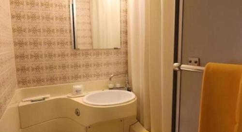 a bathroom with a sink and a mirror at HotelNewYama in Yamanouchi