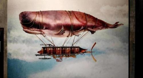 a painting of a squid flying in the sky at The Hulo Hotel & Gallery in Kuala Lumpur