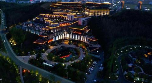 an aerial view of a building at night at Suzhou Qingshan Conference Center in Suzhou