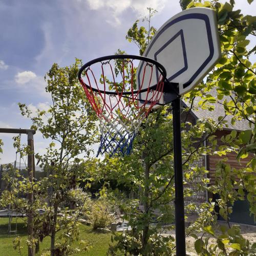 a basketball hoop with a net in a garden at L hirondelle in Beaumont-le-Hareng