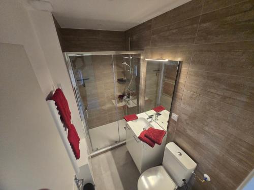 a bathroom with a white toilet and a sink at Location au pied du circuit in Le Mans