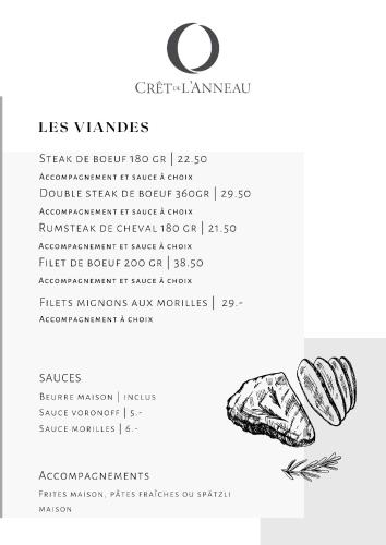 a menu for a sandwich shop with bread and meat at Hôtel du Crêt de l'Anneau in Travers