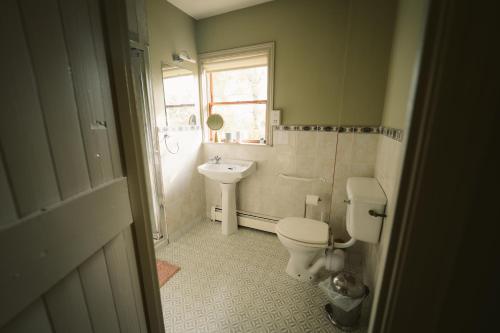 une salle de bain avec toilettes et lavabo dans l'établissement Longford Holiday Red Rose Self Catering Cottage, à Longford