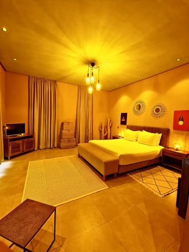 a large bedroom with a bed and a tv at The BIRD in Marrakech