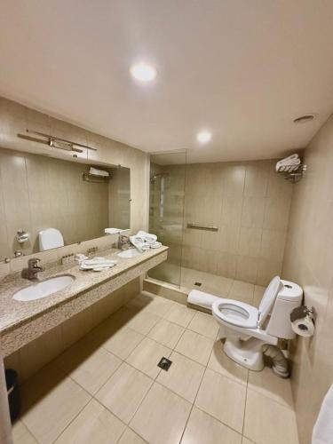 a bathroom with a toilet and a sink at New Nairi Hotel Yerevan in Yerevan