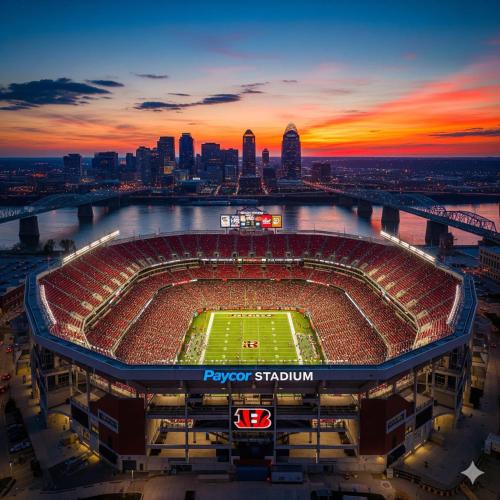 a view of a football stadium at sunset at Historic Ludlow Suites - 2 Apts in Ludlow
