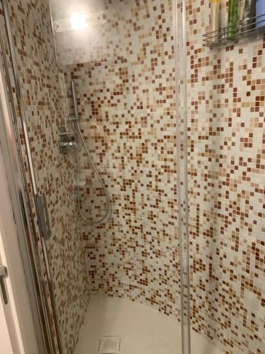 a bathroom with a shower with a glass door at Casa Delfino in Sanremo