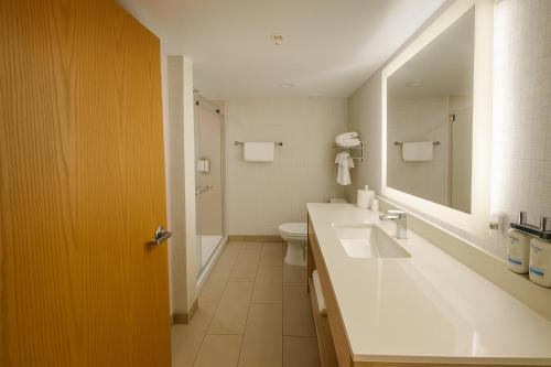 a bathroom with a sink and a toilet and a mirror at Holiday Inn Express & Suites Halifax - Bedford by IHG in Halifax
