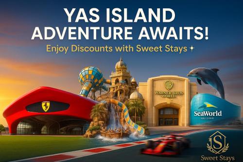 a flyer for aventura disneyland adventure awaits at F1 Yas Luxury 1BR Golf&Water View w tkt discount in Abu Dhabi
