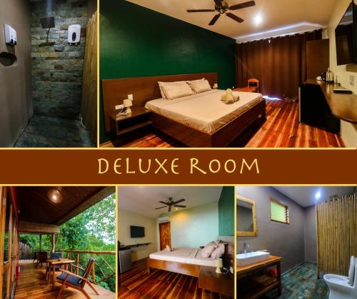 a collage of pictures of a bedroom with a deluxe room at Nakabalo Guesthouse & Restaurant in Siquijor
